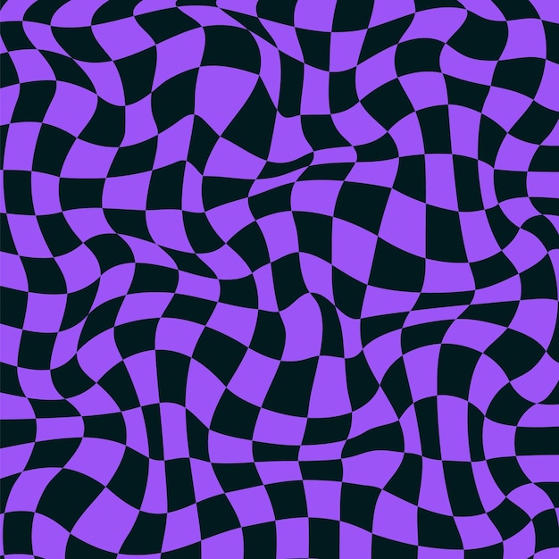 Verzerrter psychedelischer Schachbrett-Hintergrund mit Retro-Farben Trippy-Design mit Verzerrungsgitter