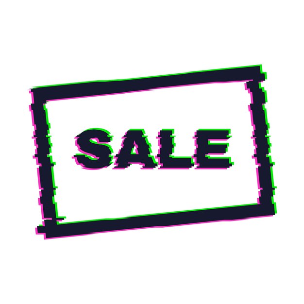 Verzerrtes glitch-sale-banner mit fehlereffekt an den rändern und im text. vektor-illustration.