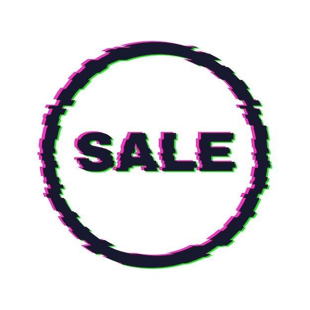 Verzerrtes glitch-sale-banner mit fehlereffekt an den rändern und im text. vektor-illustration.