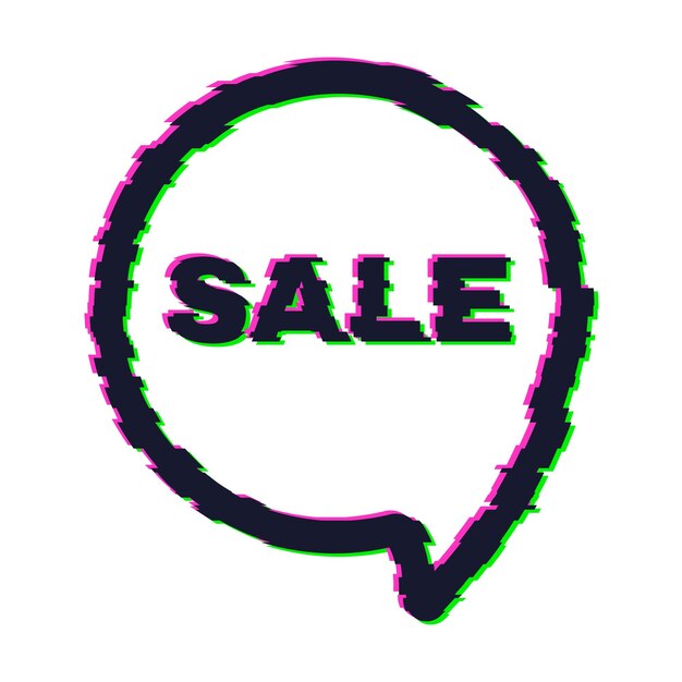 Verzerrtes Glitch-Sale-Banner mit Fehlereffekt an den Rändern und im Text. Vektor-Illustration.