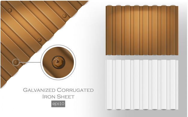 Verzinktes wellblech, braune und weiße farbe. dachziegelplatte zum abdecken oder umzäunen von material