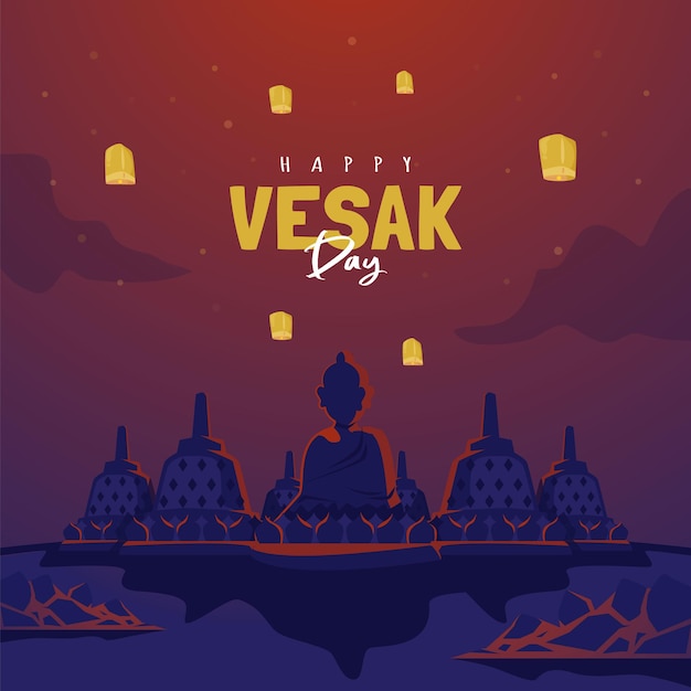 Vesak-tag, buddha-silhouette, flache illustration