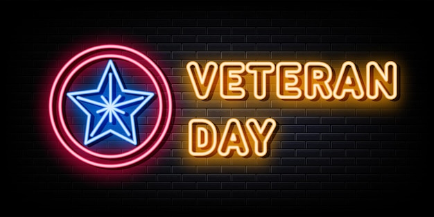 Veteran day neon signs vector design template neon style