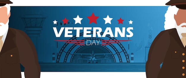 Veterans day banner mit einem wunschmann im einheitlichen cartoon-stil