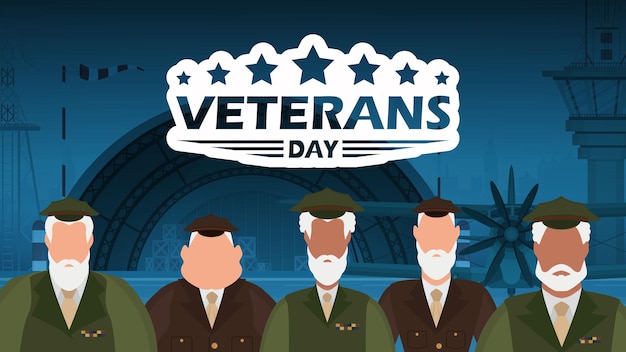 Vektor veterans day banner mit einem wunschmann im einheitlichen cartoon-stil
