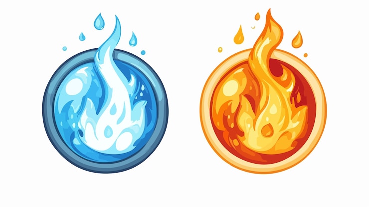 Vektor vibrante heiße und kalte runde etikette flache farbe vektor isolierte illustration