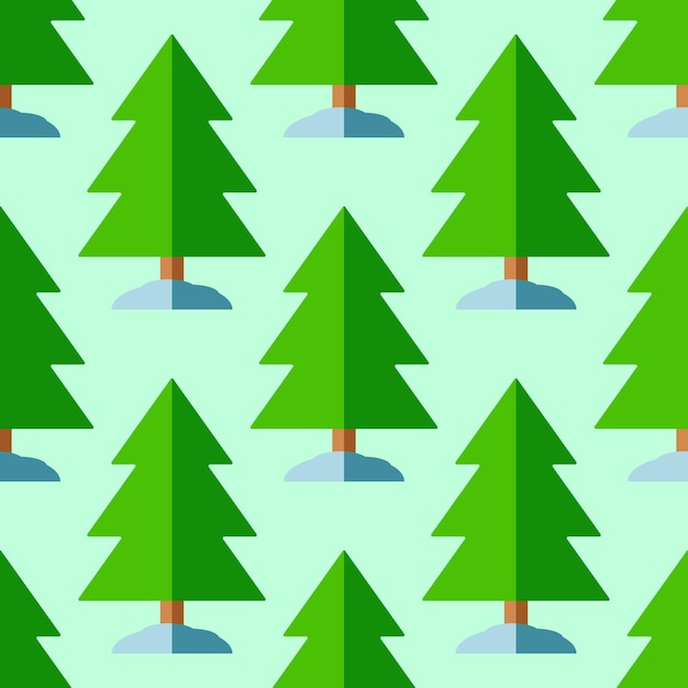 Vibrierendes Vektornahtloses Muster von flachen Bäumen im Wald auf hellgrünem Hintergrund für Websites, die Textilpostkartentapeten bekleiden