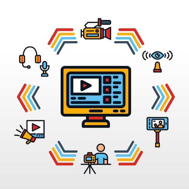 Video blogger infographik mit retro-themen-icon