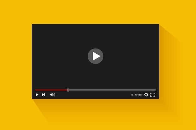 Video-Player-Designvorlage für Web- und mobile Apps im flachen Stil. Video-Player-Rahmen. Video-Player-Schnittstellenbildschirm. Vektorillustration