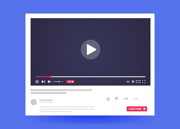 Video-Player-Vorlage auf blauem Hintergrund isoliert Das Konzept der sozialen Netzwerke und Online-Sendungen