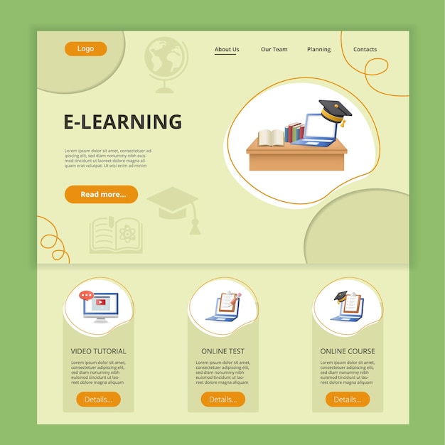 Video-Tutorial zur Website-Vorlage für eine flache E-Learning-Landingpage