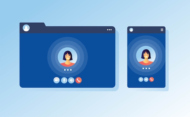 Vektor videoanruf bildschirm apps konzept ui ux für kommunikationsanruf laptop internet