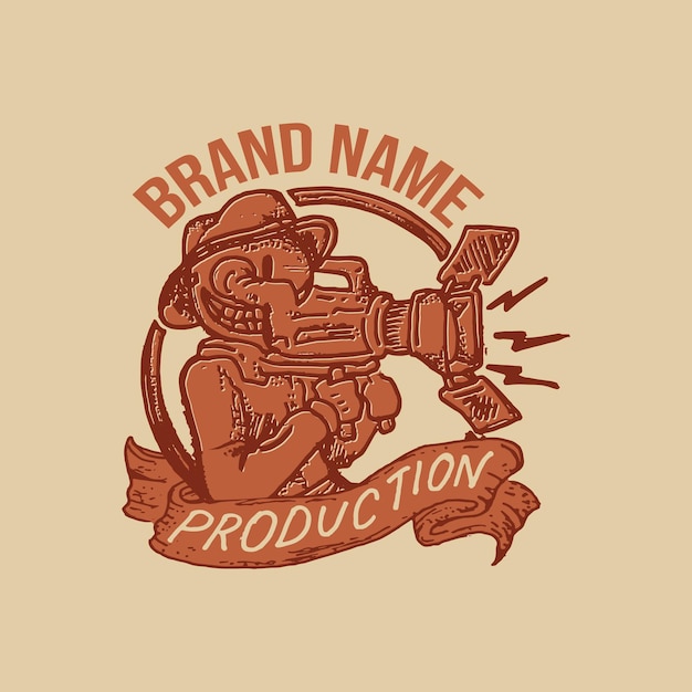 Videografie-Logo-Vorlage mit handgezeichneter Vintage-Illustration