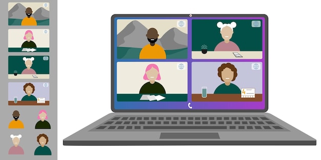 Videokonferenz von zu Hause aus Kollegen verschiedener Nationalitäten und Altersgruppen sprechen