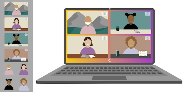 Videokonferenz von zu Hause aus Kollegen verschiedener Nationalitäten und Altersgruppen sprechen