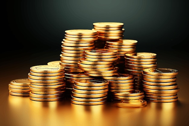 Vektor viele glänzende goldmünzen auf weißem hintergrund geld in goldgeldstapel getönt