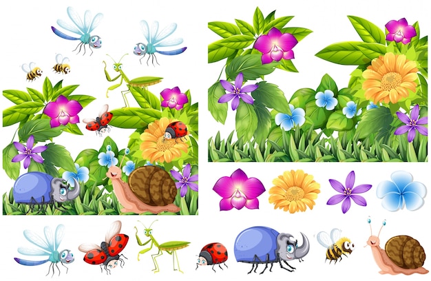 Viele insekten im blumengarten