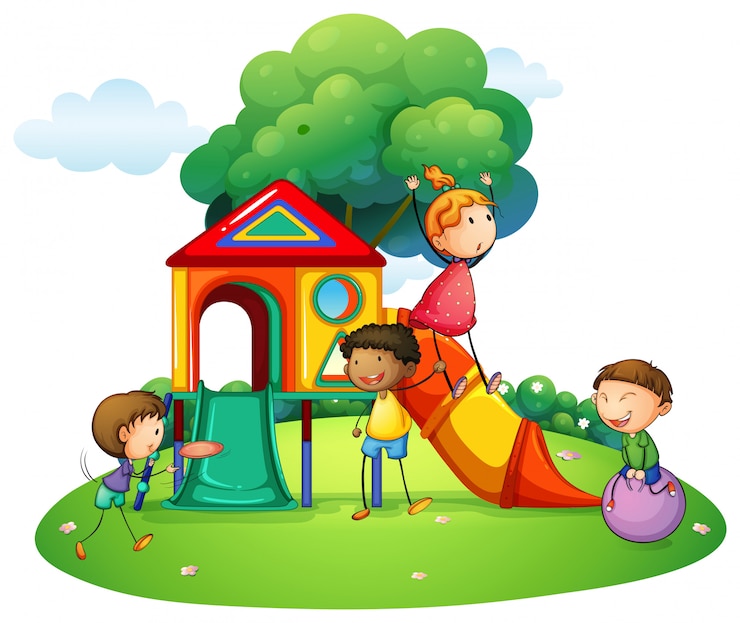 Vektor viele kinder spielen auf folie