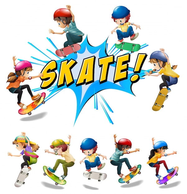 Viele kinder spielen skate