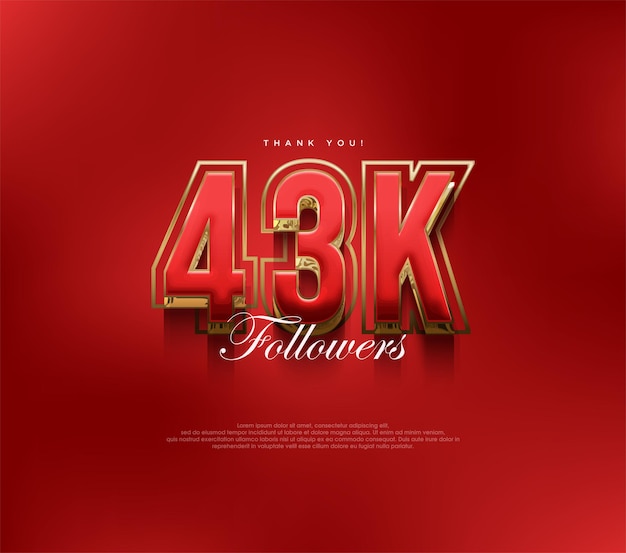 Vielen Dank, 43.000 Follower, Grüße, kräftiges und kräftiges rotes Design für Social-Media-Beiträge