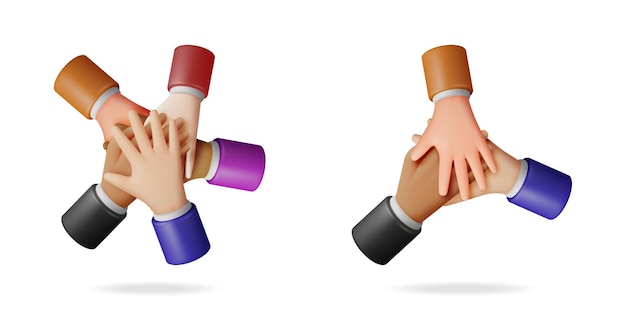 Vielfältige Gruppen von Menschen in 3D, die sich die Hände verbinden Konzept der Teamarbeit Partnerschaft und Erfolg