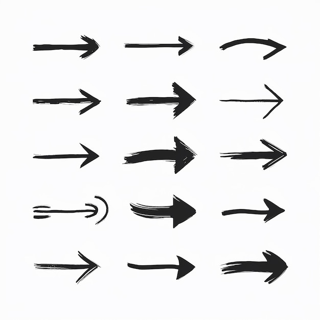 Vielfältige pinselstriche-designs rasteranordnung des einzigartigen schwarzen pfeils