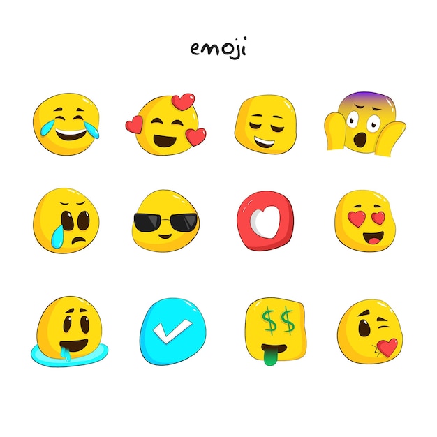 Vielzahl der lustigen emoji in flaches design