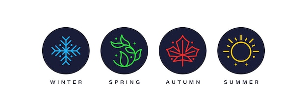 Vektor vier-jahreszeiten-symbol-logo-vorlagenvektor in runder form mit liniengrafik-stil-illustrationsdesign
