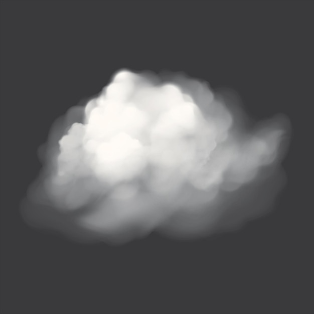 Vier künstlerische Wolkenformen vor einem dunklen Hintergrund