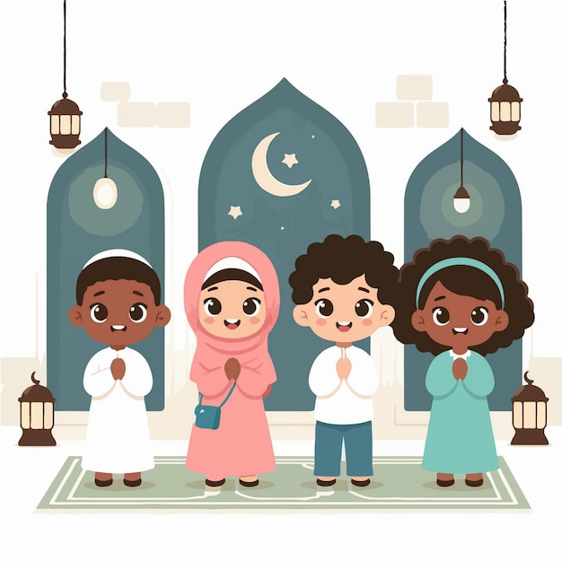 Vektor vier muslimische kinderfiguren