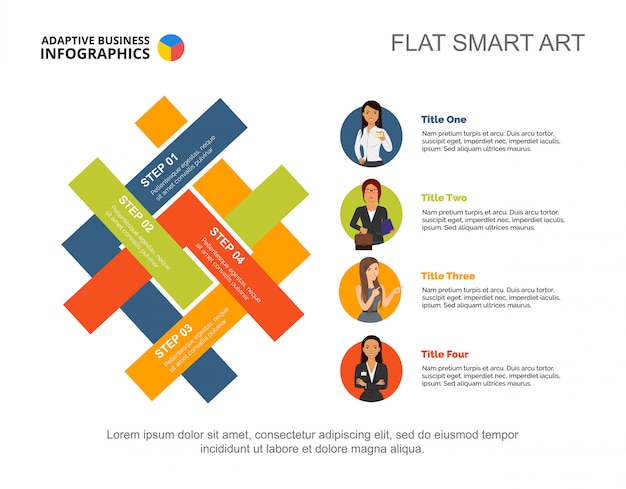 Vier optionen prozessdiagramm folie vorlage. geschäftsdaten.