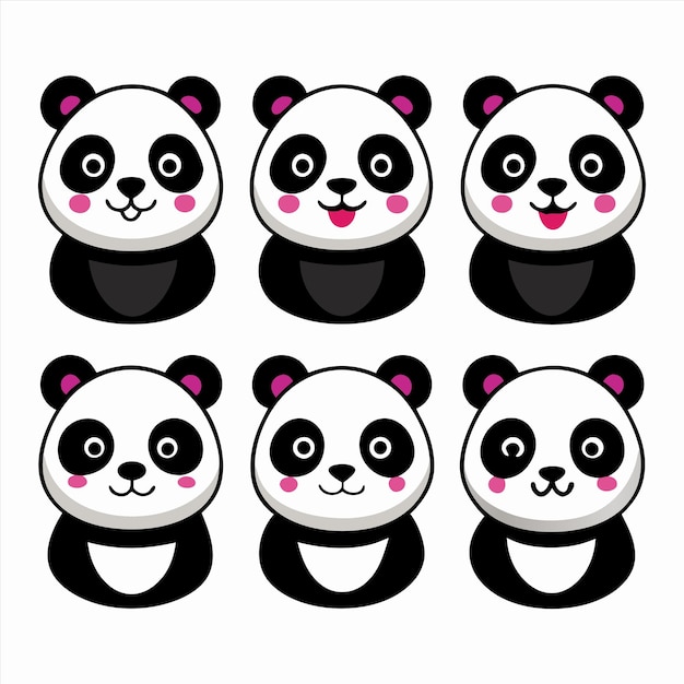 Vier Pandas werden gezeigt, von denen einer ein rosa und schwarzes gestreiftes Muster hat