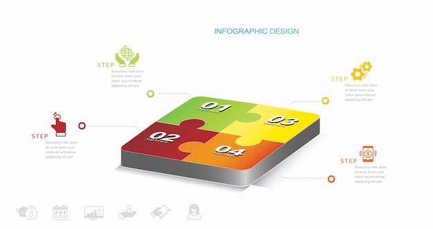 Vier puzzle quadrat diagramm infografik stock illustration puzzle infografik puzzle stock