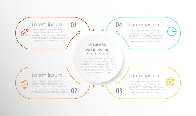 vier Schritte Linie Infografik Geschäftselement