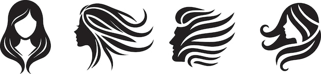 Vier stilisierte Silhouetten weiblicher Haare 1