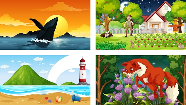 Vier verschiedene Natur horizontale Szene