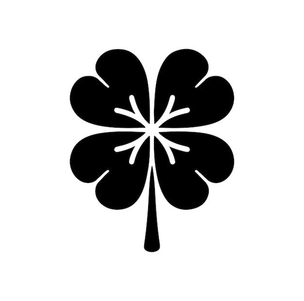 Vektor vierblättriges kleeblatt-symbol schwarzes symbol auf weißem hintergrund kleeblättchen-silhouette einfaches symbol