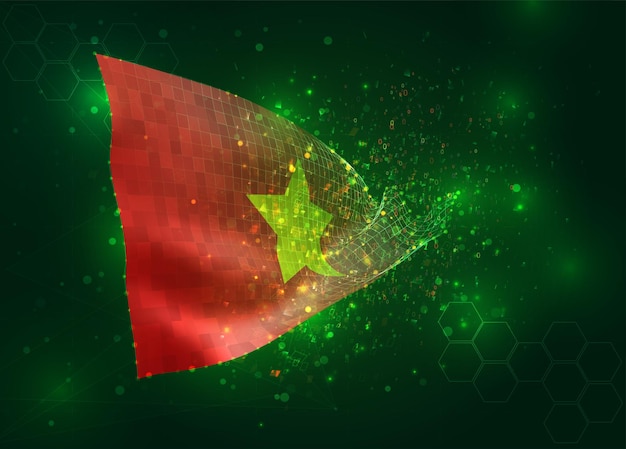 Vietnam auf vektor 3d-flagge auf grünem hintergrund mit polygonen und datennummern