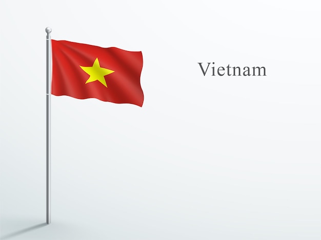 Vektor vietnam flagge 3d winken auf stahlfahnenmast