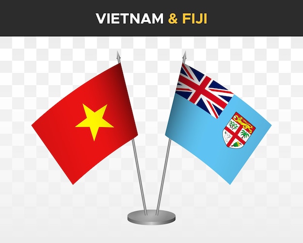 Vietnam vs fidschi tischflaggen mockup isolierte 3d-vektorillustration vietnamesische tischflaggen