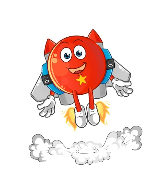 Vietnamesische flagge mit jetpack-maskottchen. cartoon-vektor