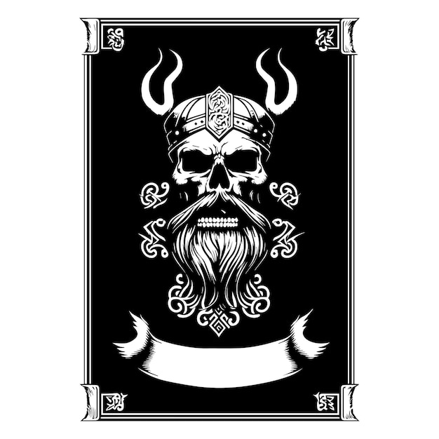 Vektor viking skull head logo handgezeichnete illustration warrior mark