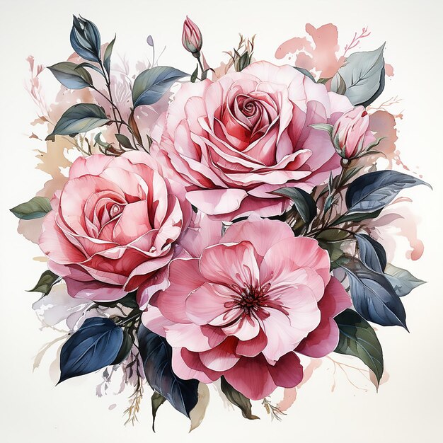 Viktorianische einladungskarte realistisches datum rose aquarell hochzeitsetikett romantisch