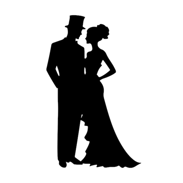 Vektor viktorianische silhouette von mann und frau vektorillustration paar hochzeitstanz tanzball herr