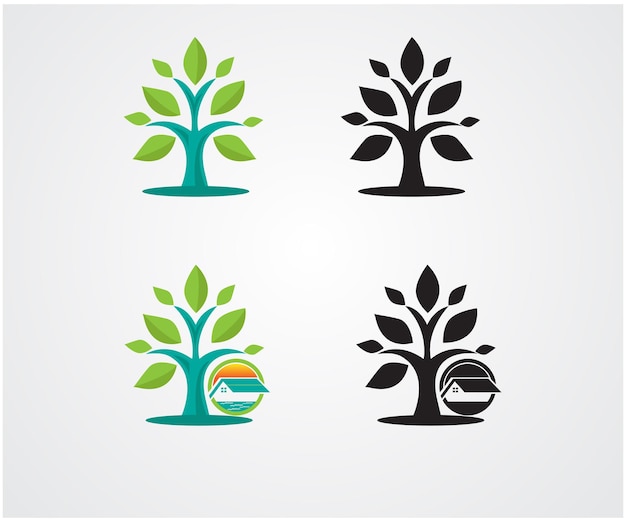 Village green tree logo design mit silhouette