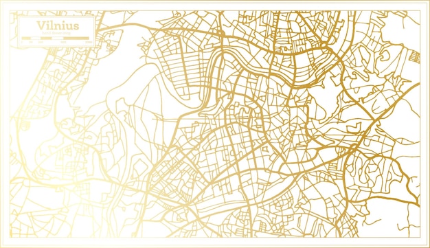 Vilnius litauen stadtplan im retro-stil in goldener farbe übersichtskarte