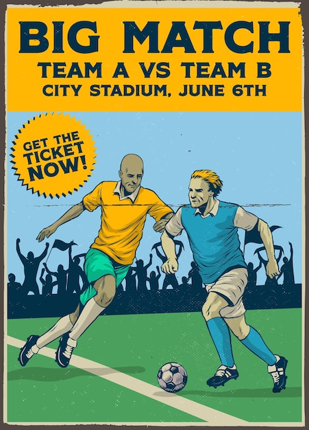 Vintage altes Plakat des Fußball-Fußballspiels