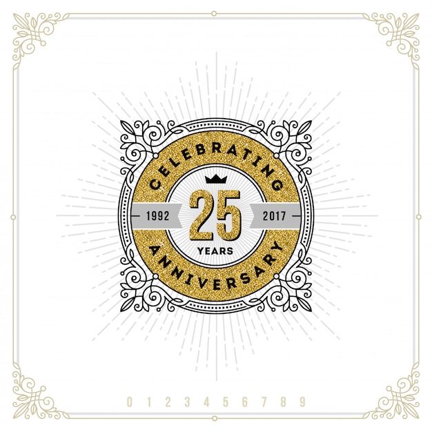 Vintage anniversary logo emblem mit schnörkeln kalligraphischen zierelementen.- illustration