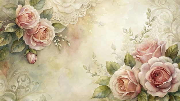 Vektor vintage aquarell-hintergrund mit rosen