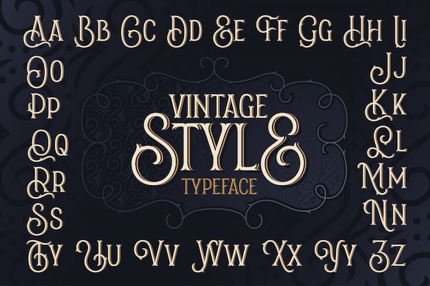 Vektor vintage art schriftart alphabet mit dekorativem rahmen